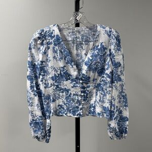 The Reformation Aryn Blue/White Floral Blouse